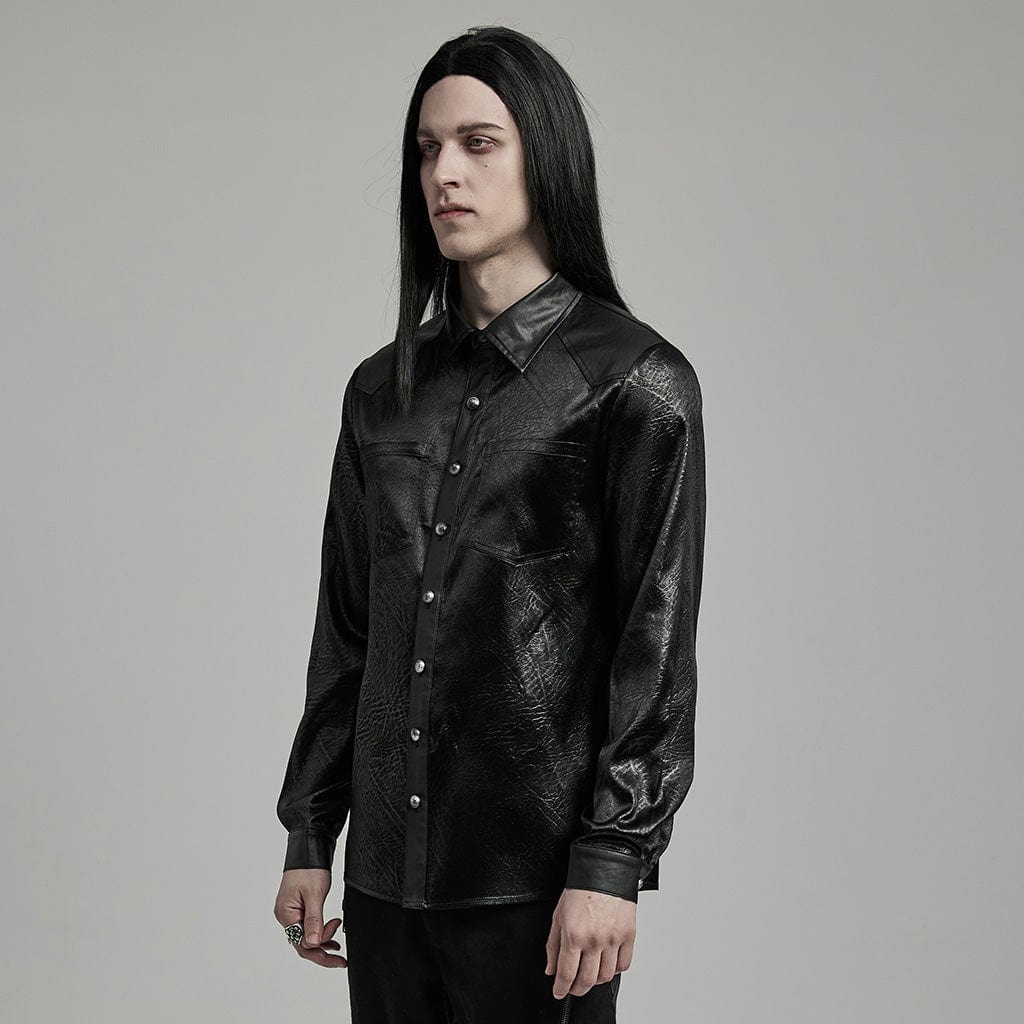 Men's Gothic Big-pocket Faux Leather Shirt - Image 2