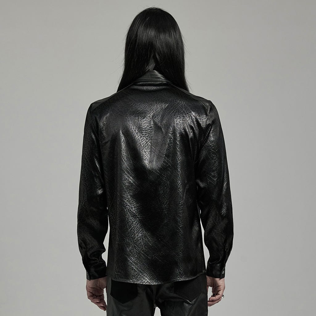 Men's Gothic Big-pocket Faux Leather Shirt - Image 3