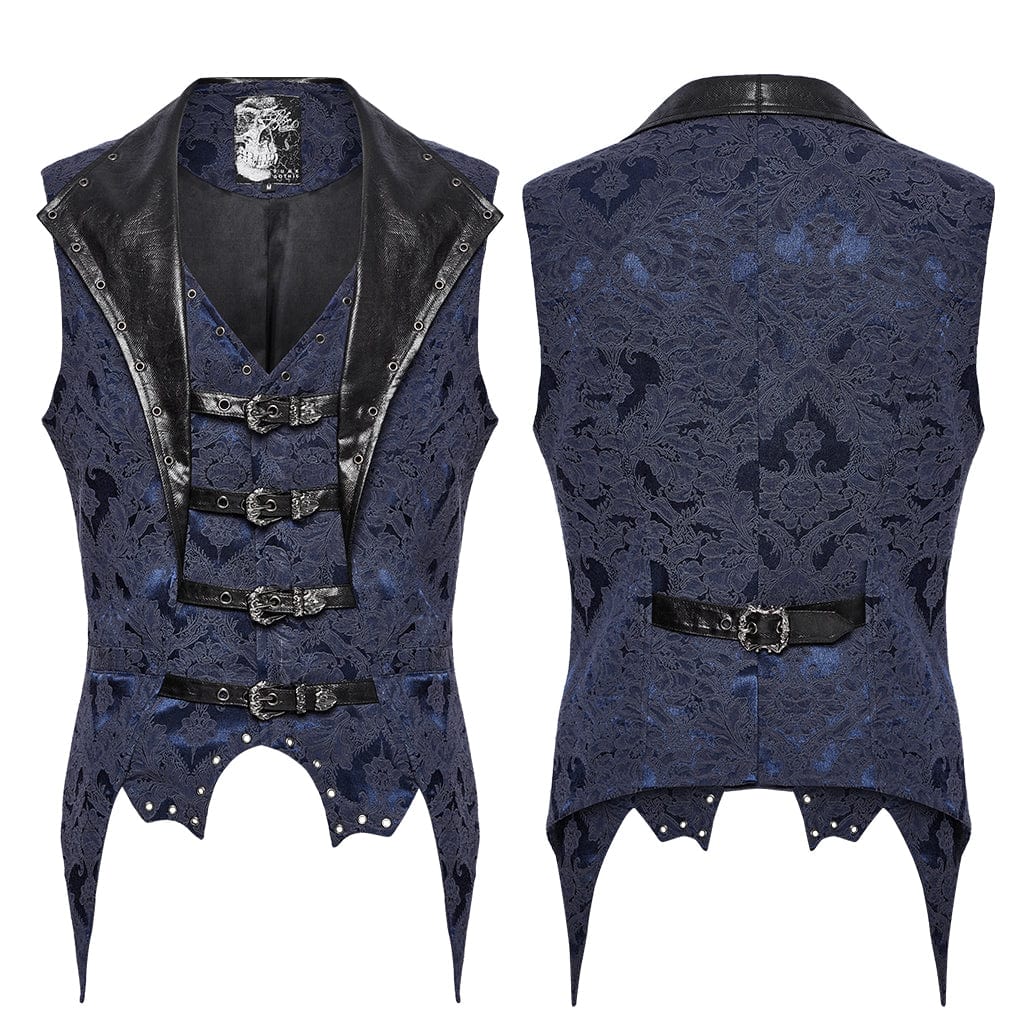Men's Gothic Buckle Batlike Jacquard Vest Blue - Image 5
