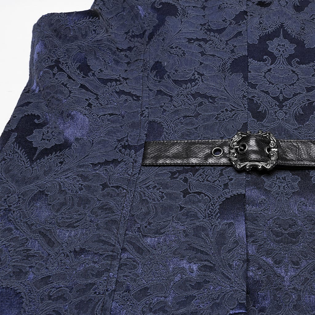 Men's Gothic Buckle Batlike Jacquard Vest Blue - Image 9