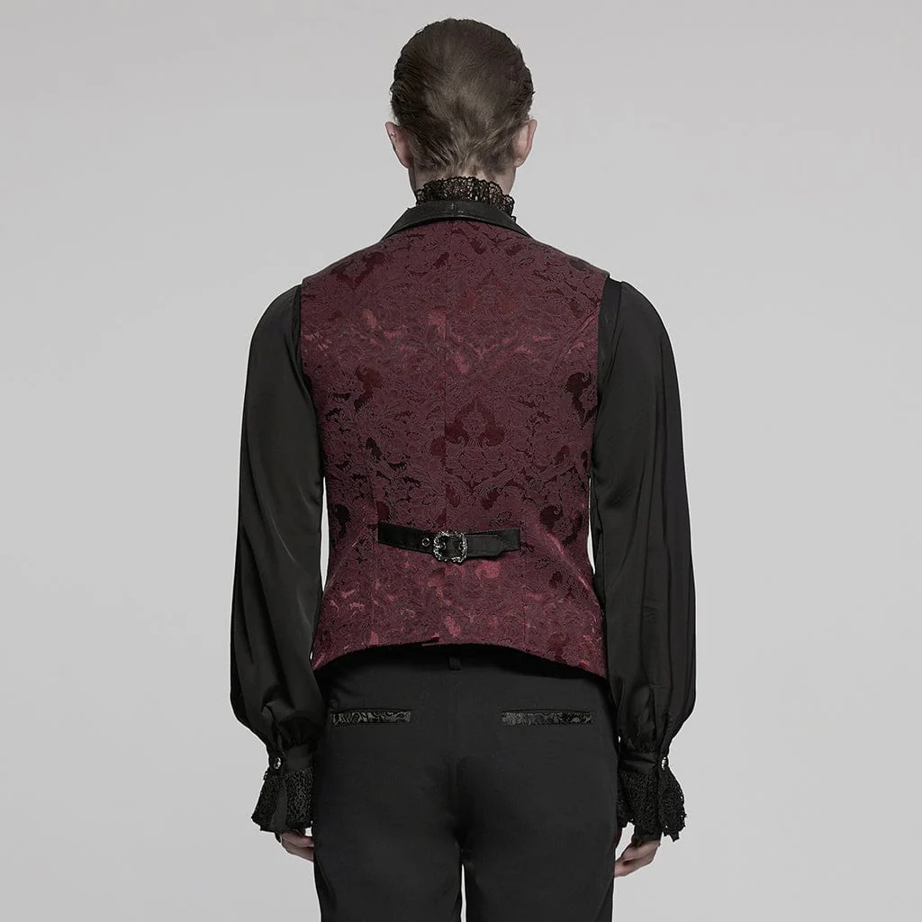 Men's Gothic Buckle Batlike Jacquard Vest Red - Image 3