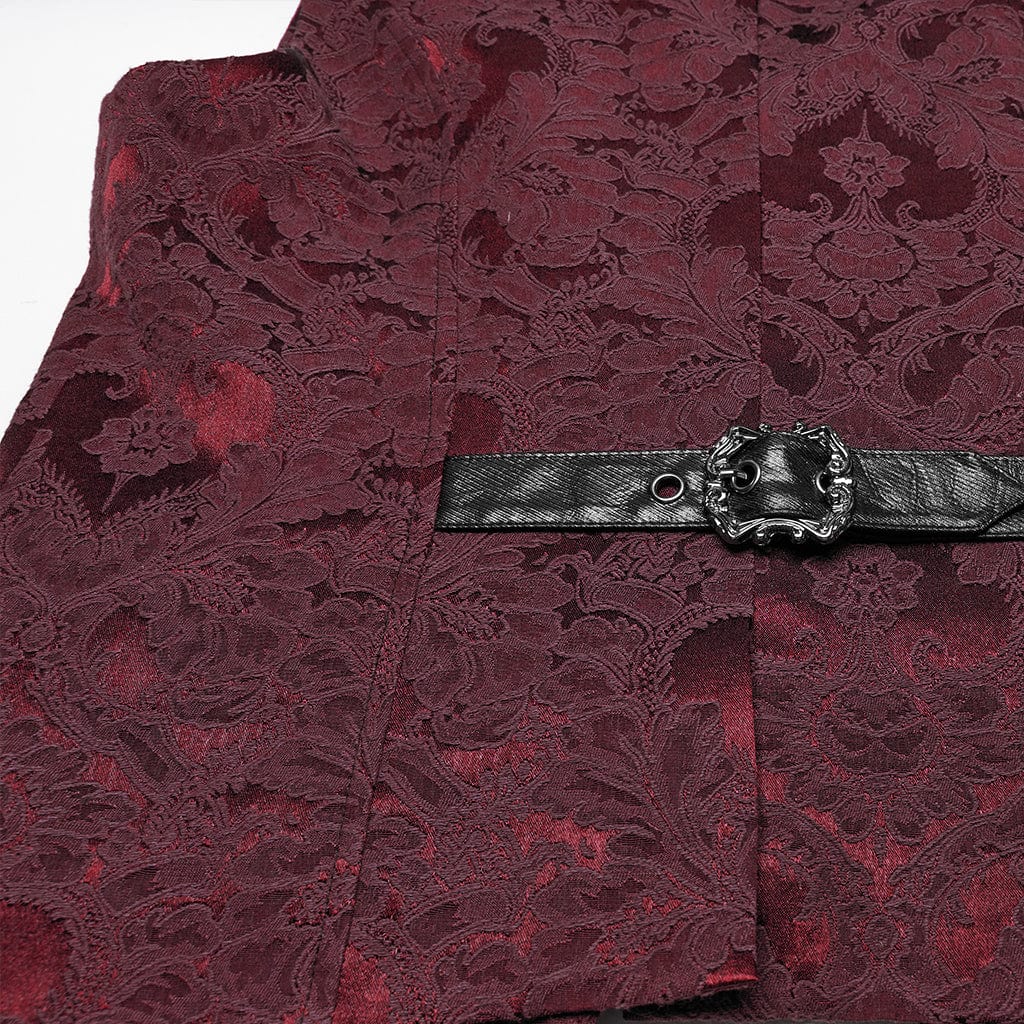 Men's Gothic Buckle Batlike Jacquard Vest Red - Image 9