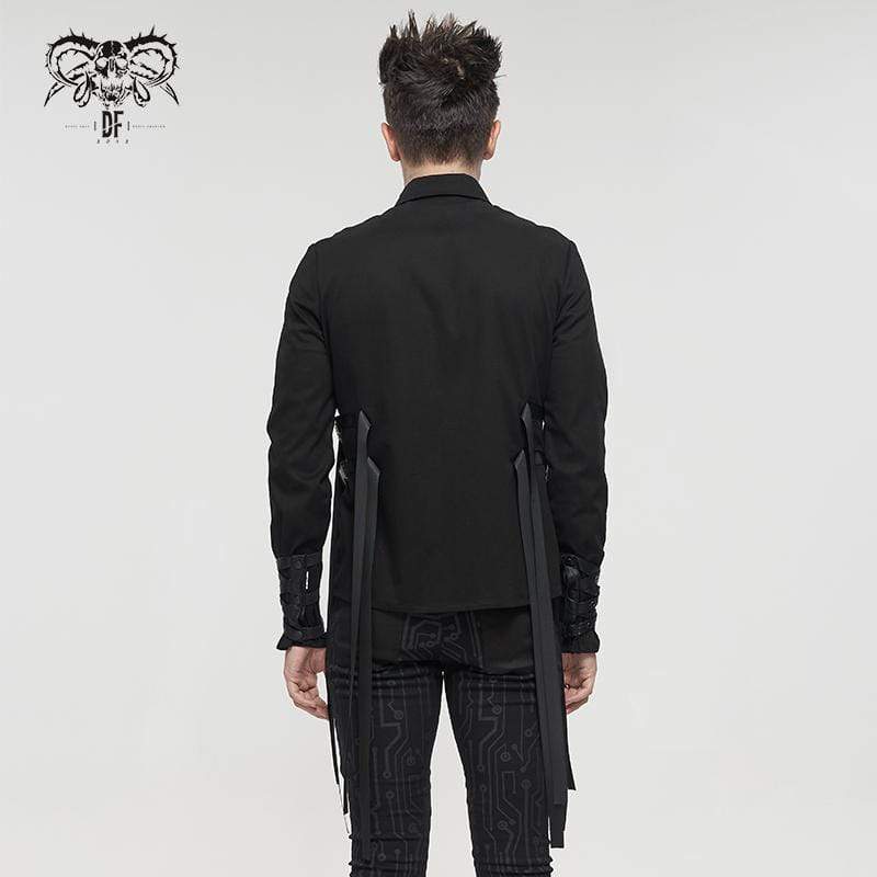 Men's Gothic Buckle Splice Shirt Black - Image 3