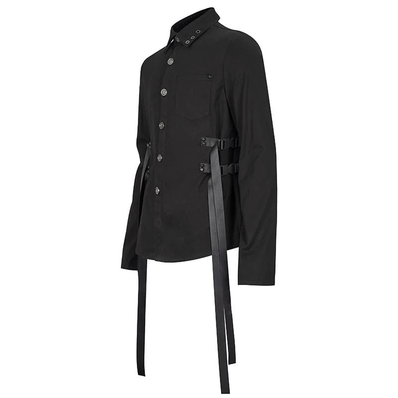 Men's Gothic Buckle Splice Shirt Black - Image 5