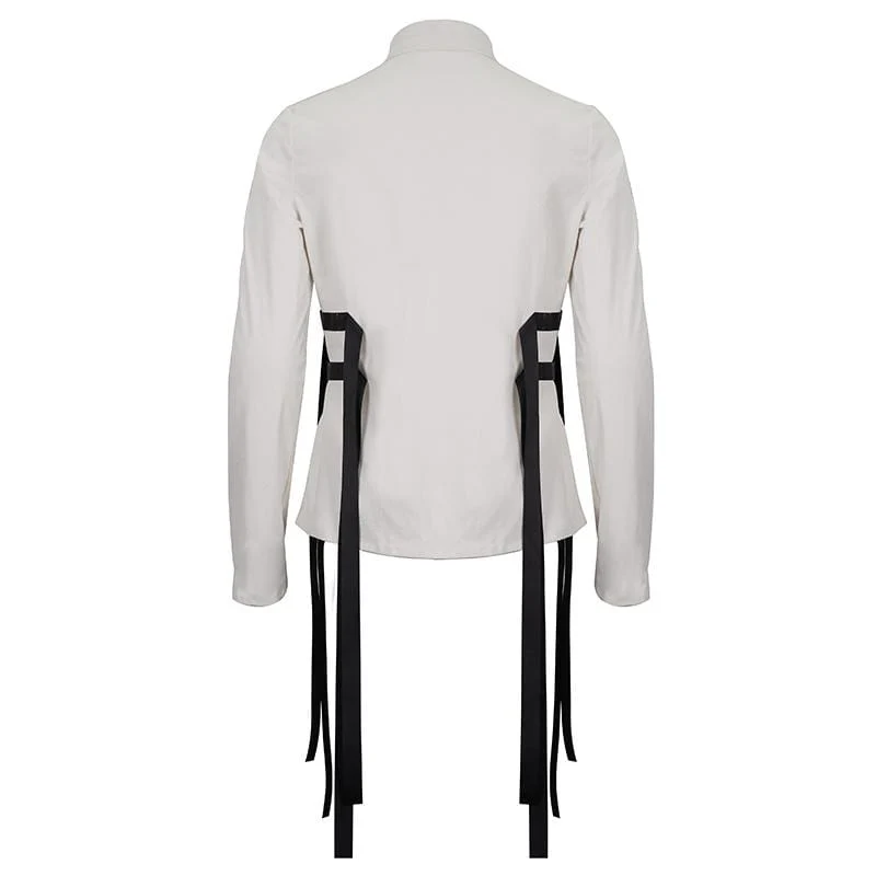 Men's Gothic Buckle Splice Shirt White - Image 6