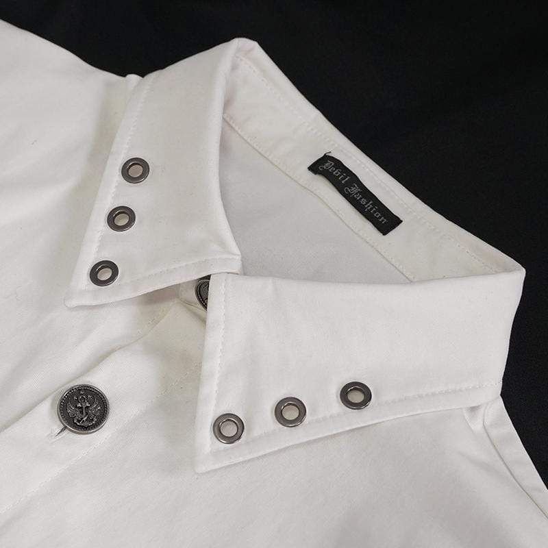 Men's Gothic Buckle Splice Shirt White - Image 7