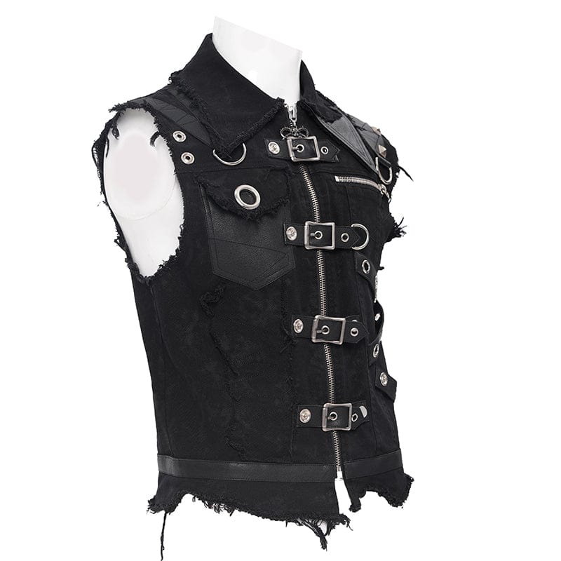 Men's Gothic Buckle-up Eyelets Ripped Vest - Image 9