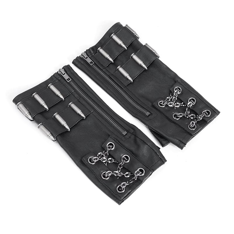 Men's Gothic Bullet Zipper Fingerless Gloves - Image 9