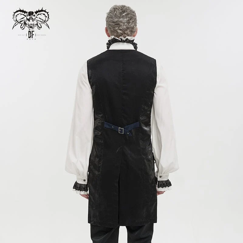 Men's Gothic Cashew Printed Swallow-tailed Waistcaot Blue - Image 3