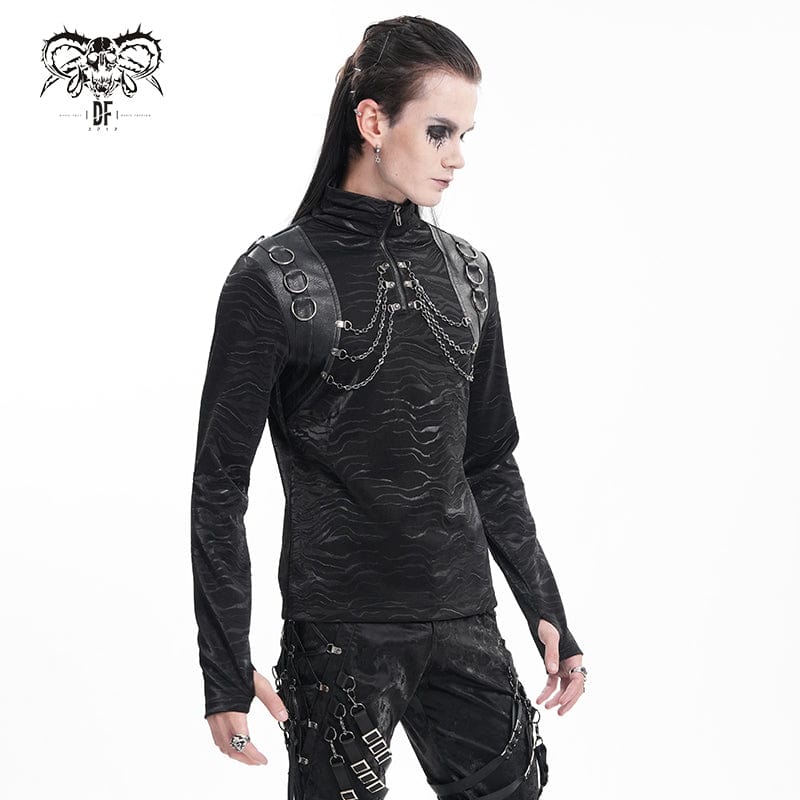 Men's Gothic Chain Rings Stand Collar Sweatershirt - Image 3