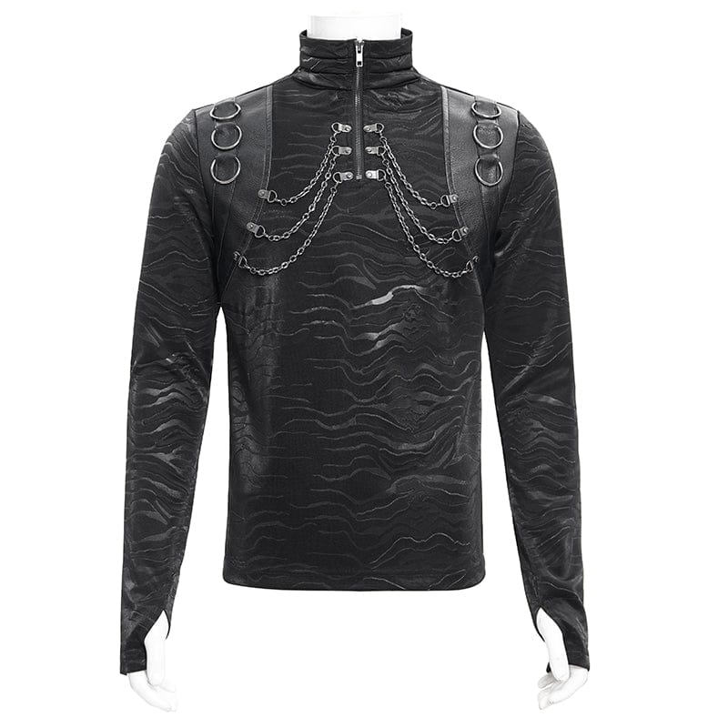 Men's Gothic Chain Rings Stand Collar Sweatershirt - Image 7