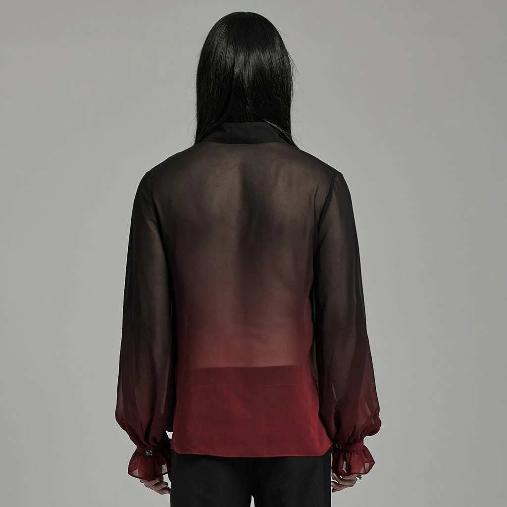 Men's Gothic Color Gradient Lace-up Sheer Chiffon Shirt - Image 3