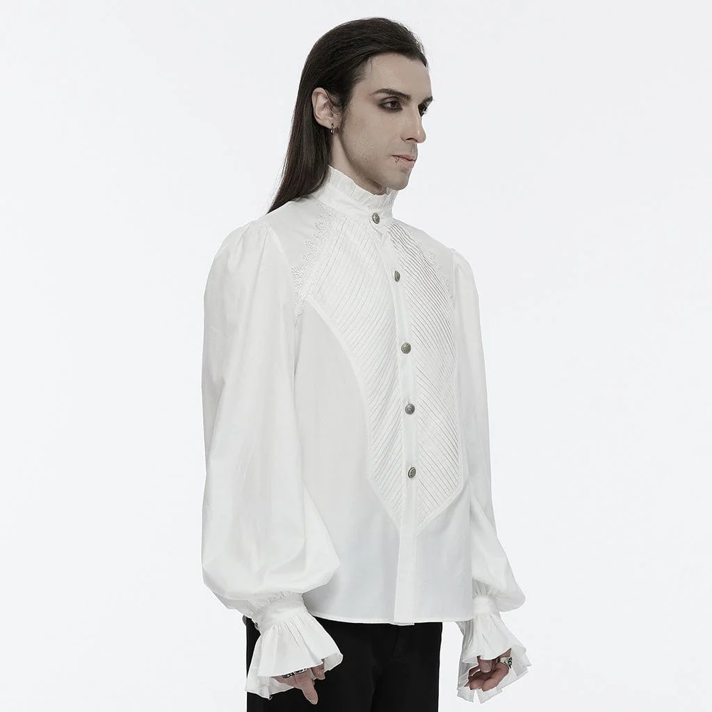 Men's Gothic Crochet Bubble-Sleeved Shirt White - Image 2