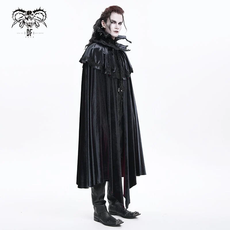 Men's Gothic Crochet Strap Cloak Black Red - Image 2