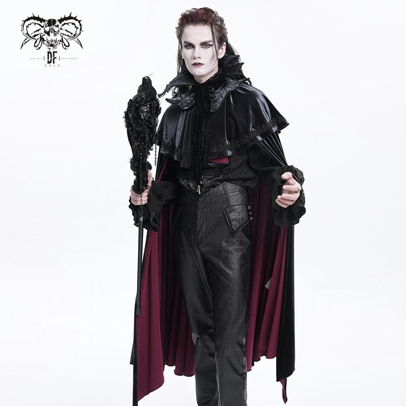 Men's Gothic Crochet Strap Cloak Black Red - Image 5