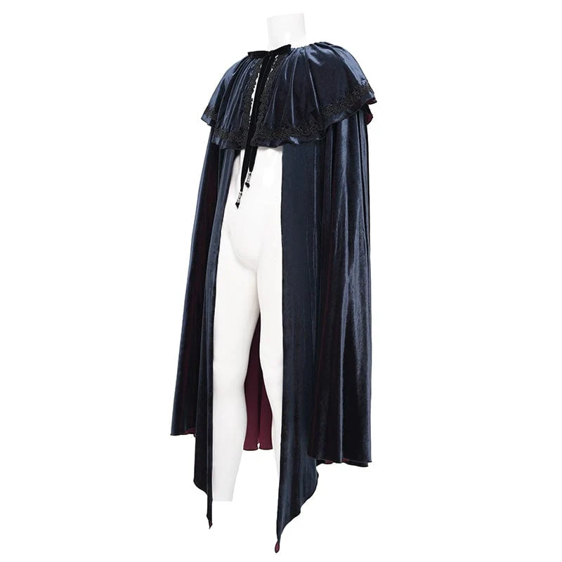 Men's Gothic Crochet Strap Cloak Black Red - Image 8