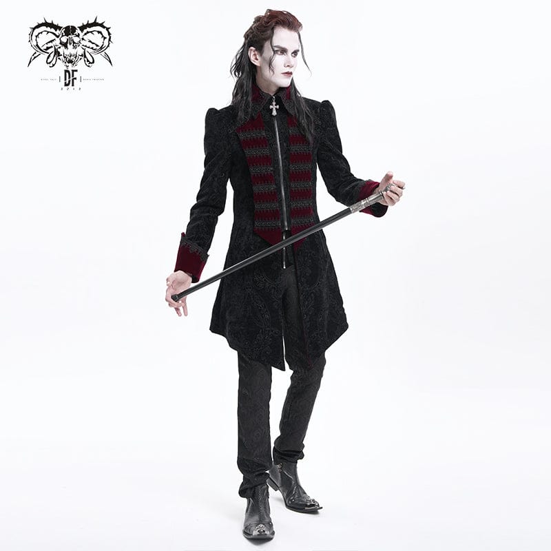 Men's Gothic Cross Crochet Jacket Black Red - Image 5