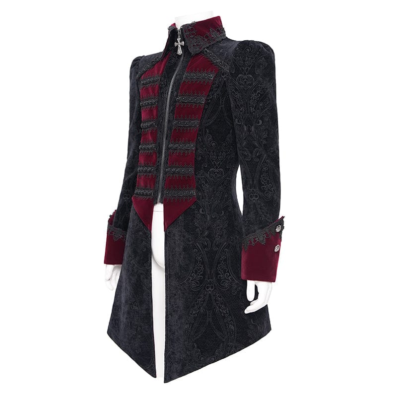 Men's Gothic Cross Crochet Jacket Black Red - Image 7