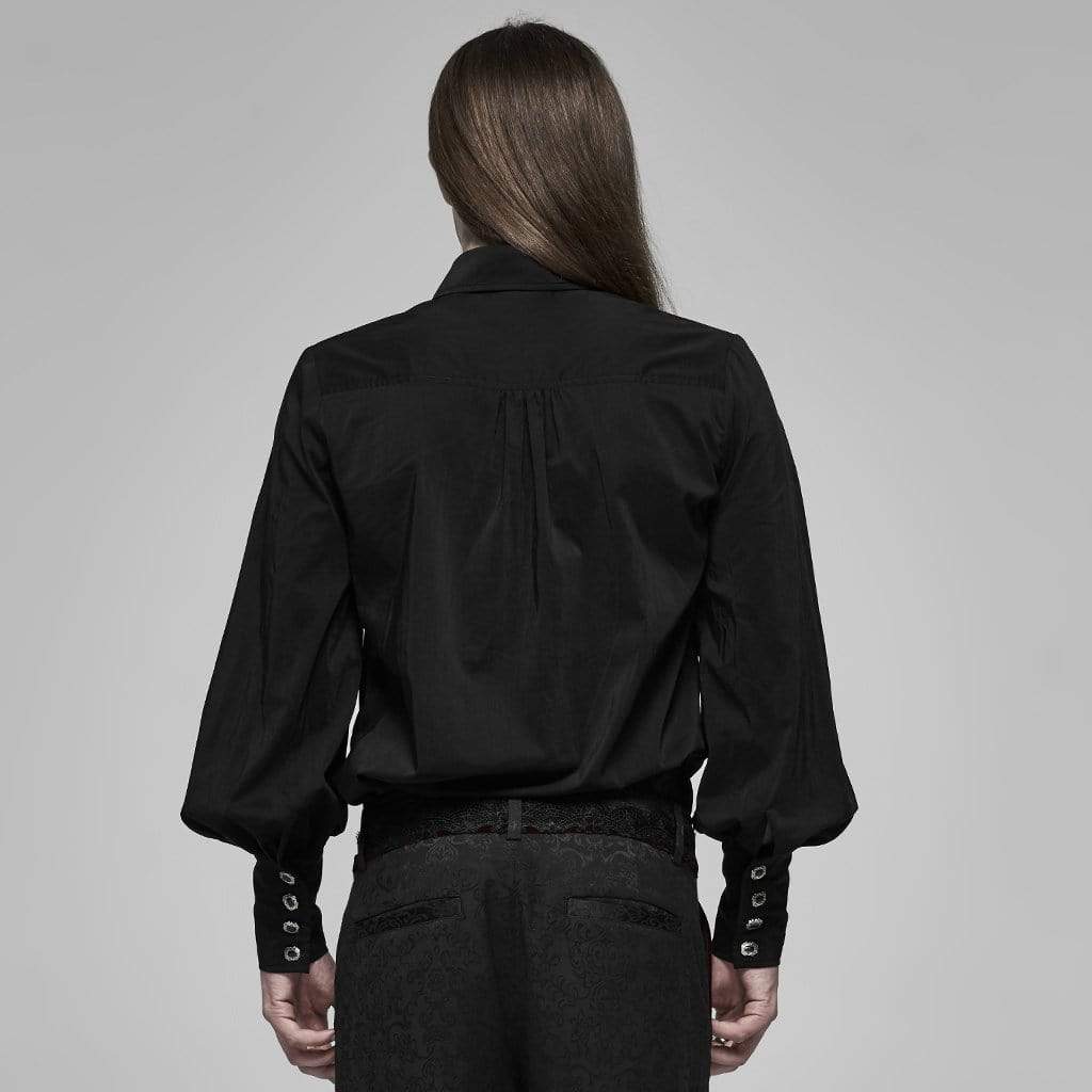 Men's Gothic Deep V-neck Puff Sleeved Ropes Shirts - Image 3