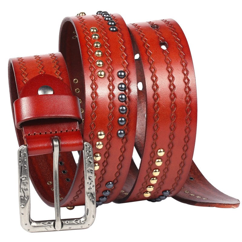 Men's Gothic Diamond Embossed Studded Belt - Image 5