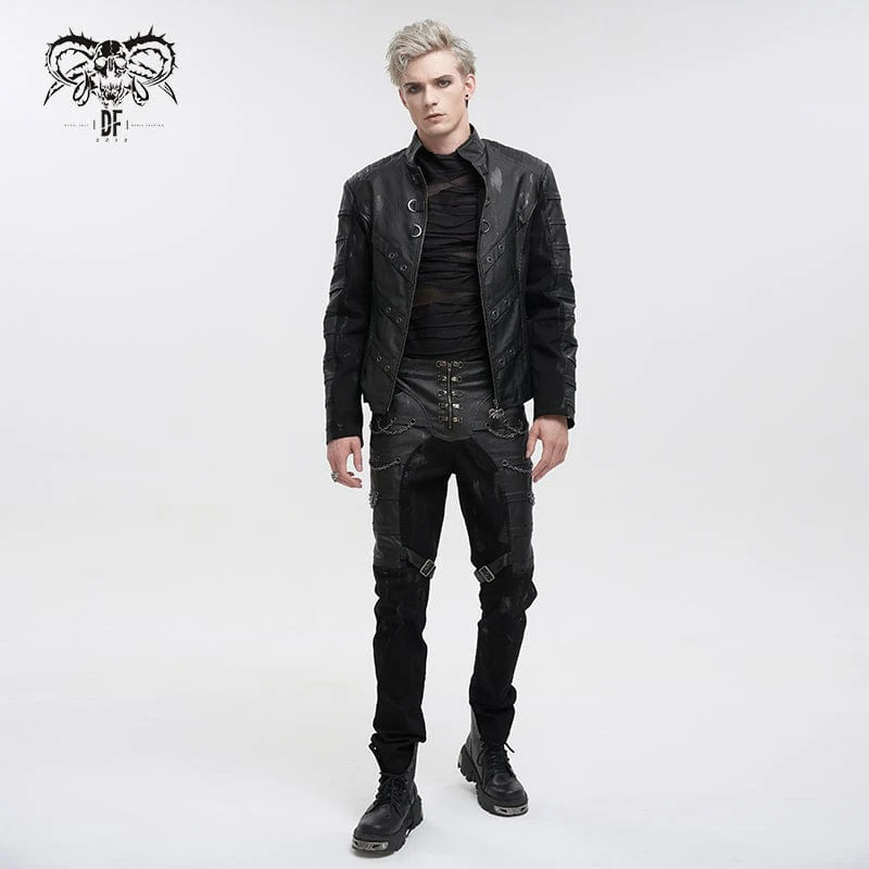 Men's Gothic Distressed Faux Leather Pants - Image 4