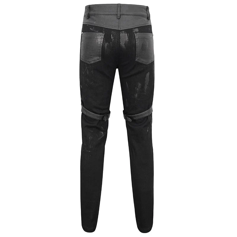 Men's Gothic Distressed Faux Leather Pants - Image 8