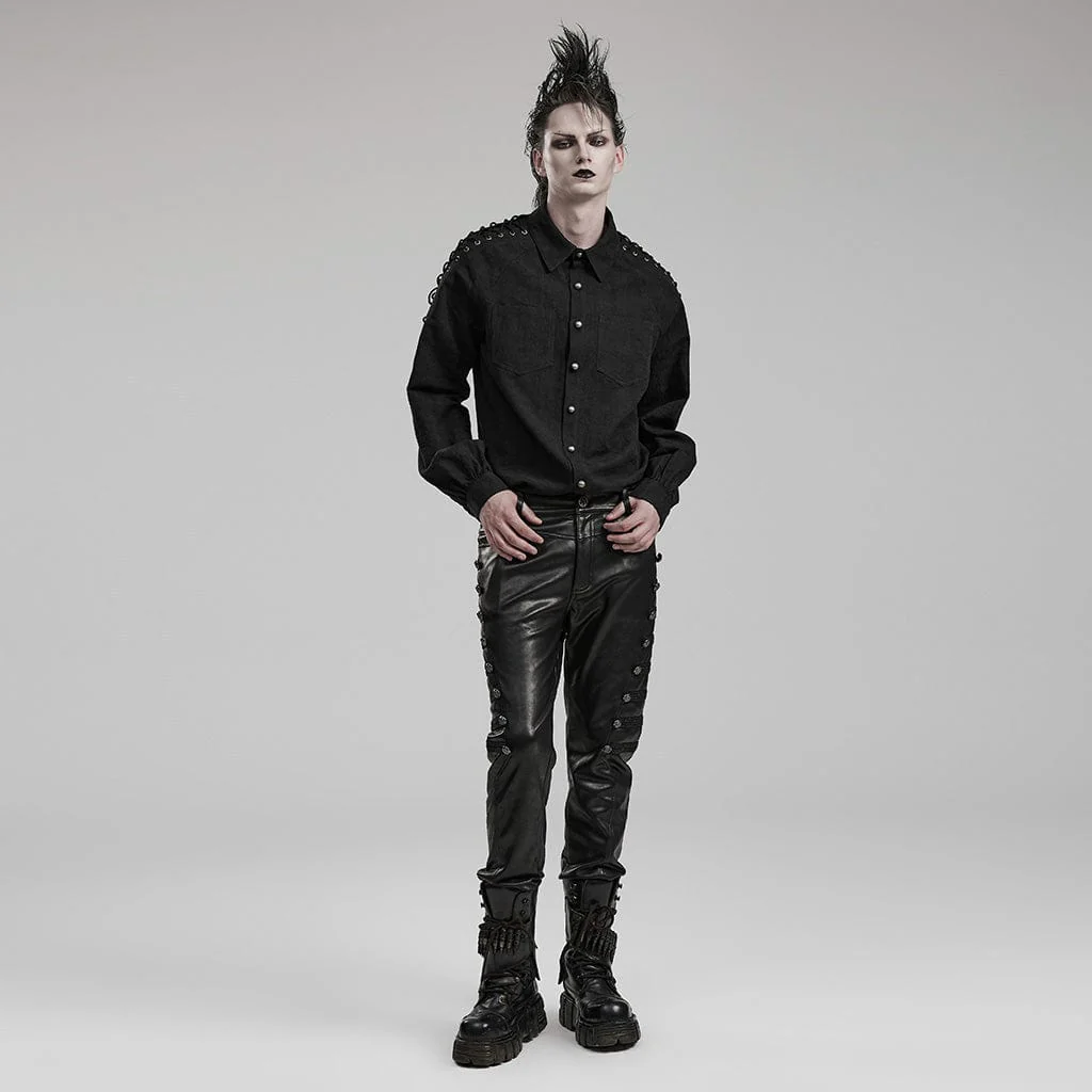 Men's Gothic Distressed Strappy Shirt - Image 4