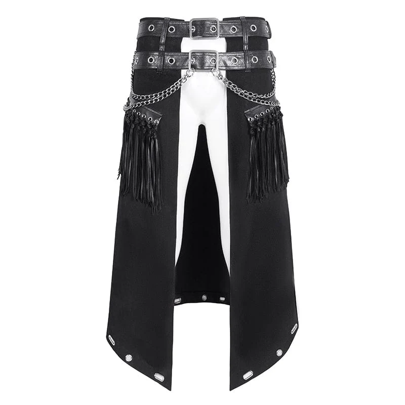 Men's Gothic Double-belt Tassels Kilt - Image 9