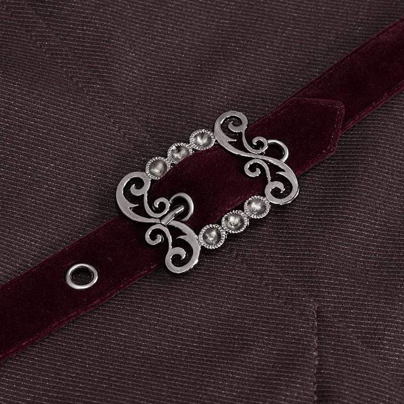 Men's Gothic Double-breasted Jacquard Swallow-tailed Suit Coat Dark Red - Image 6