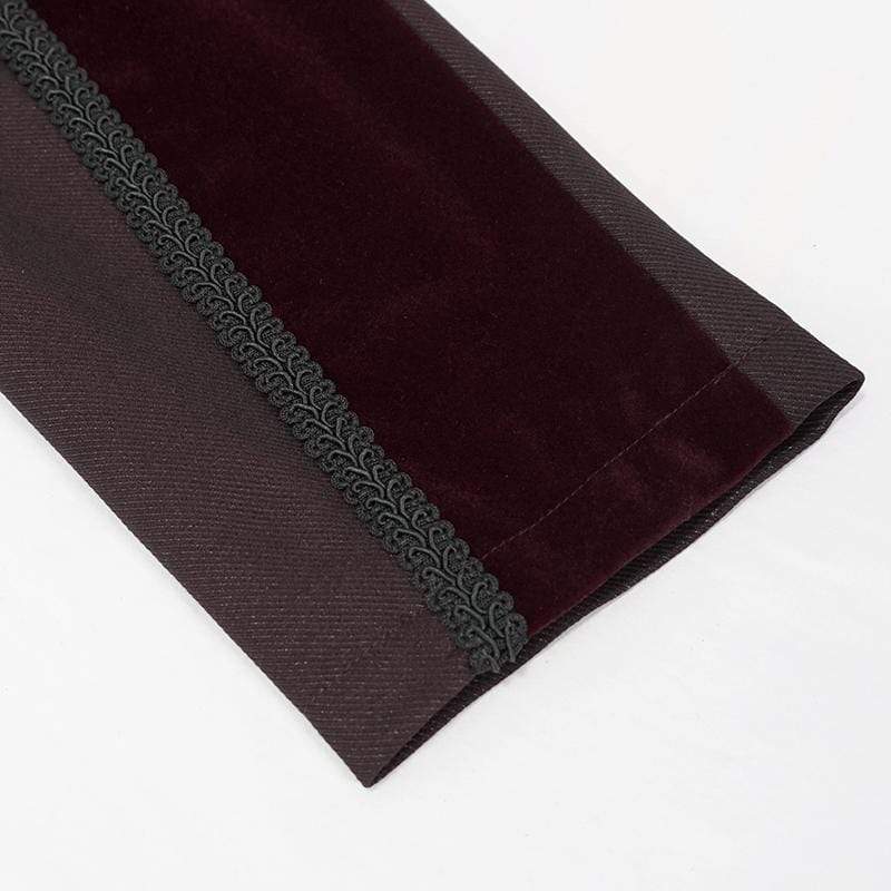 Men's Gothic Double-breasted Jacquard Swallow-tailed Suit Coat Dark Red - Image 8