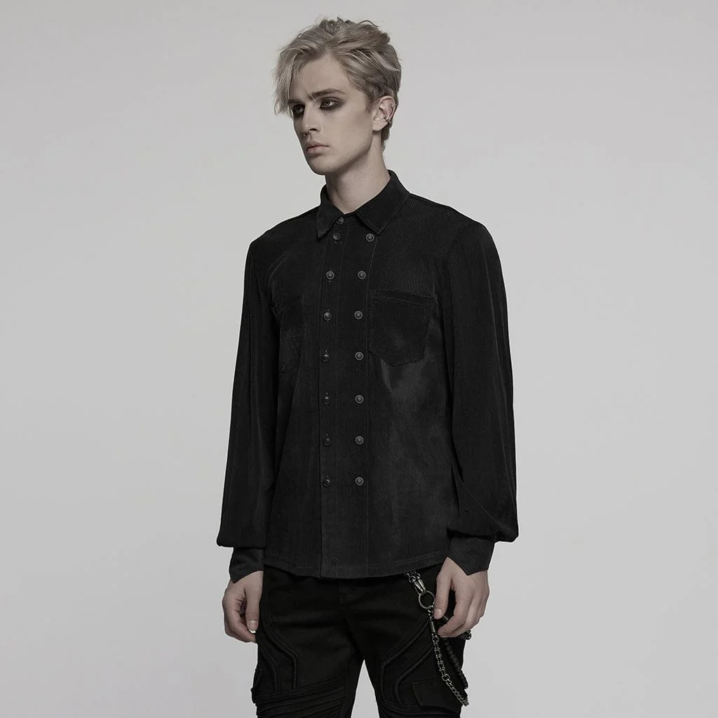 Men's Gothic Double-breasted Puff Sleeved Shirt Black - Image 2