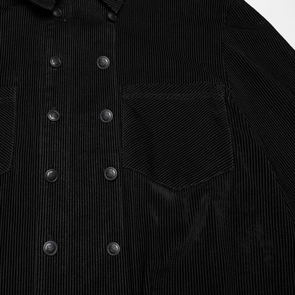 Men's Gothic Double-breasted Puff Sleeved Shirt Black - Image 7
