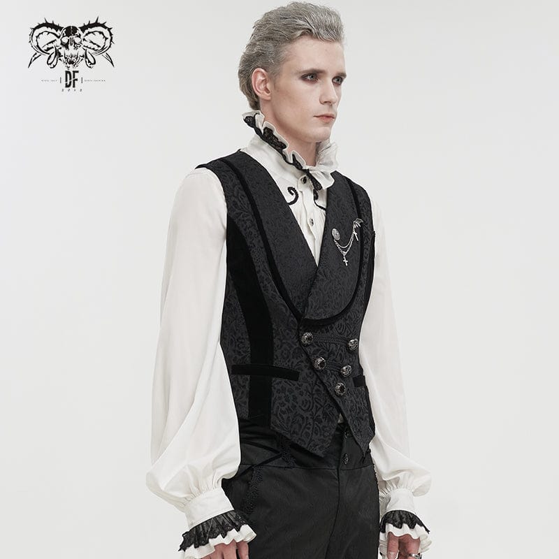 Men's Gothic Embossed Waistcoat with Brooch Black - Image 2