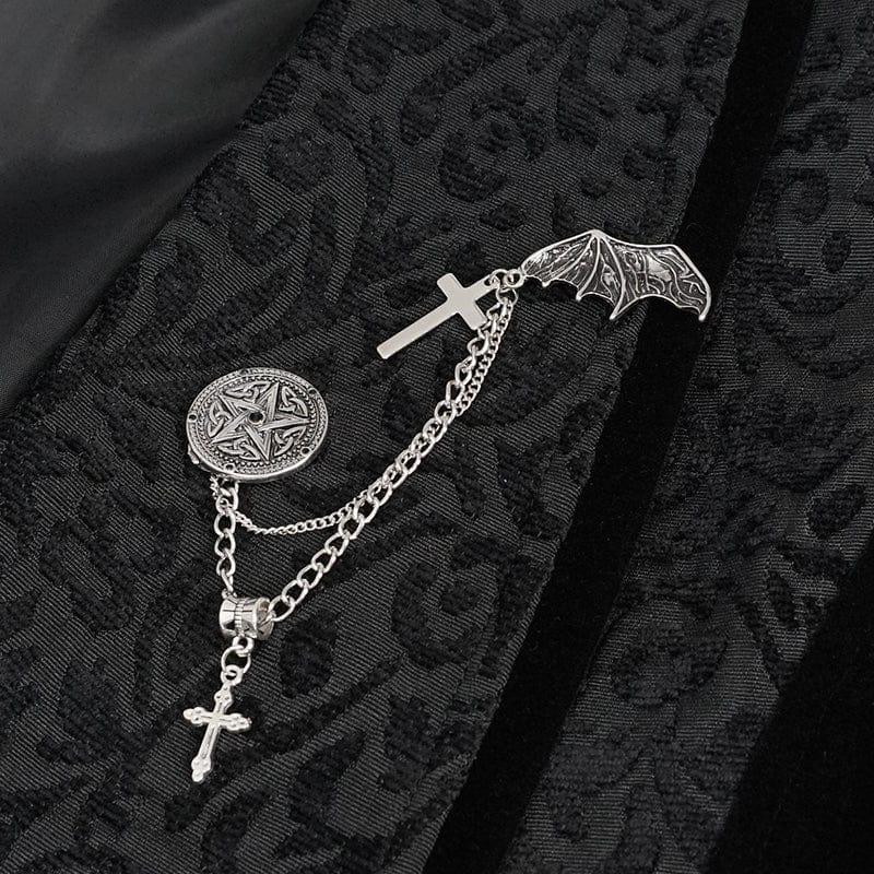 Men's Gothic Embossed Waistcoat with Brooch Black - Image 9
