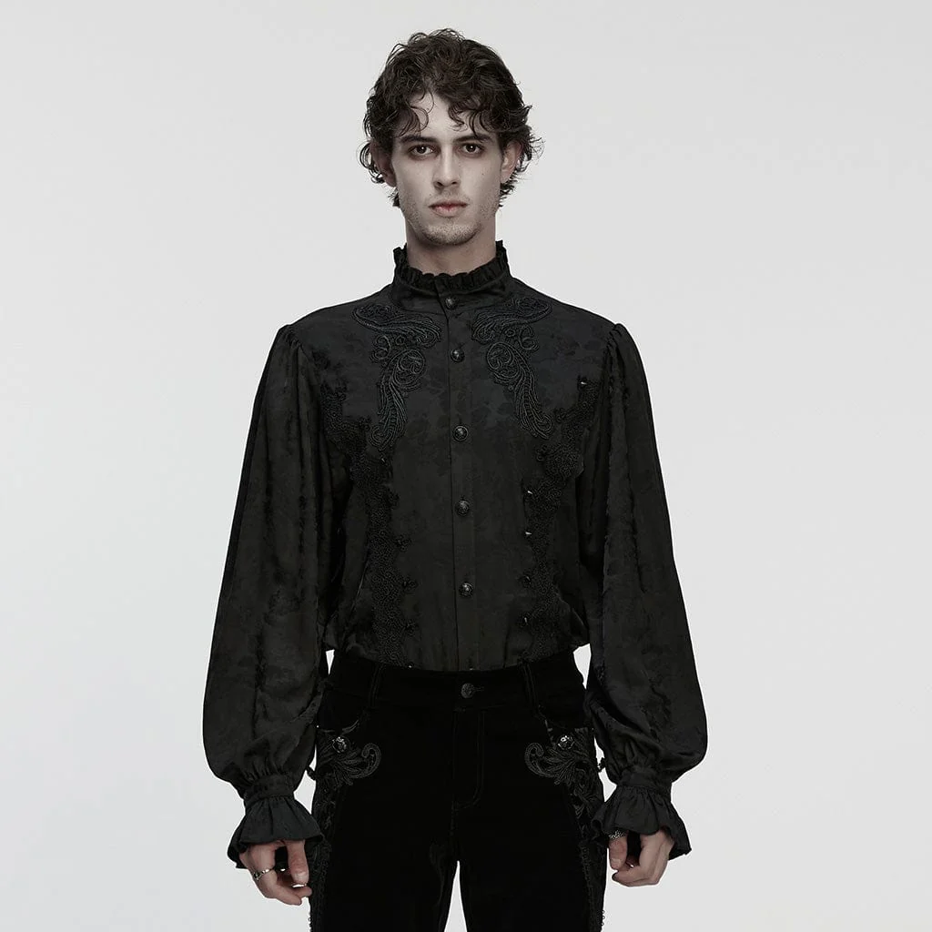Men's Gothic Embroidered Studded Puff Sleeved Shirt