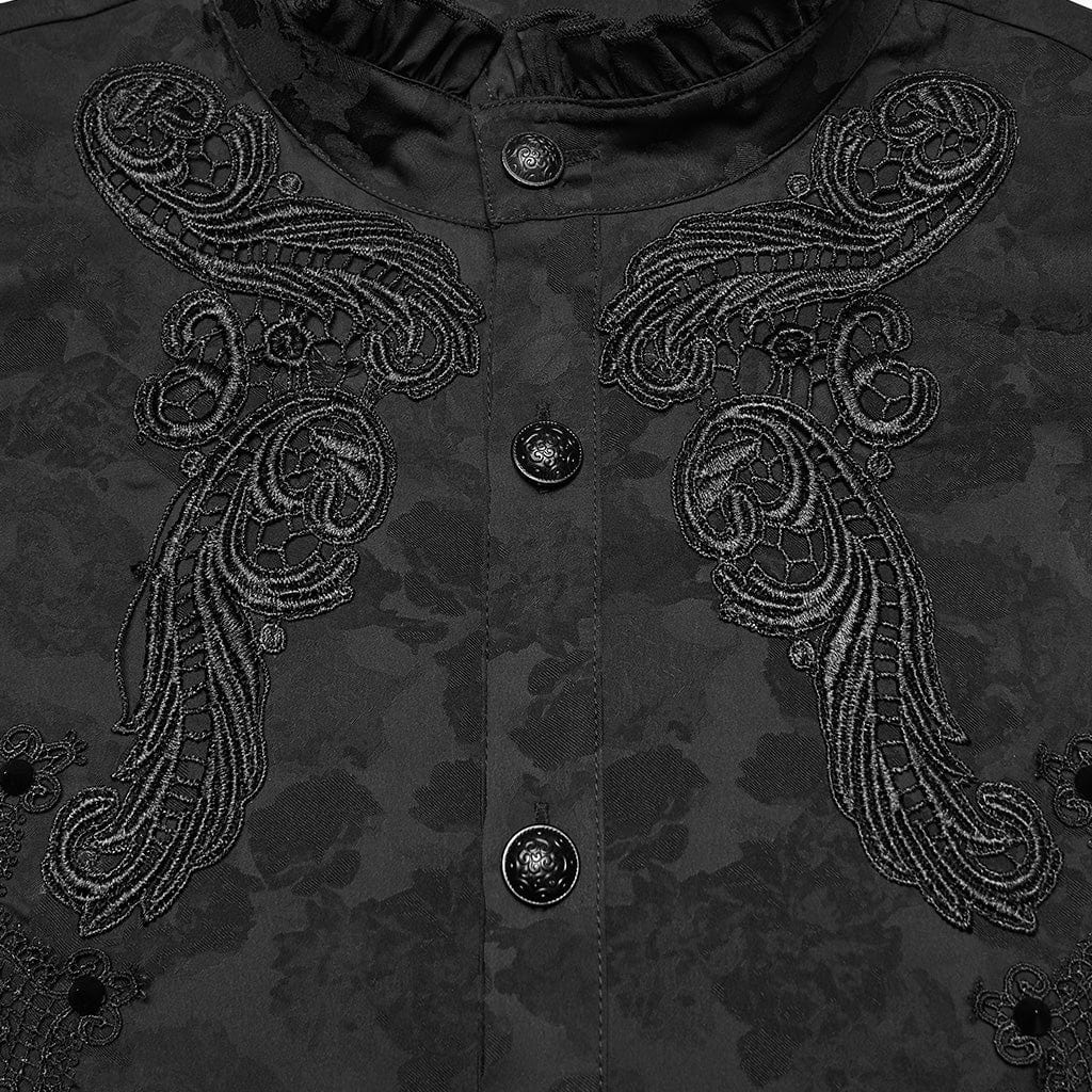 Men's Gothic Embroidered Studded Puff Sleeved Shirt - Image 6