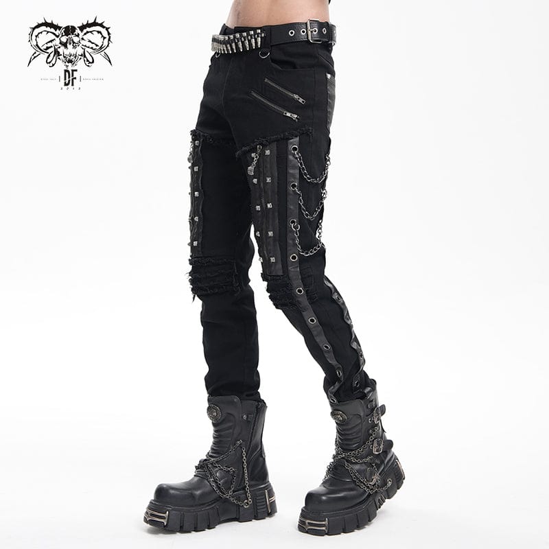 Men's Gothic Eyelets Chains Studs Trousers - Image 3