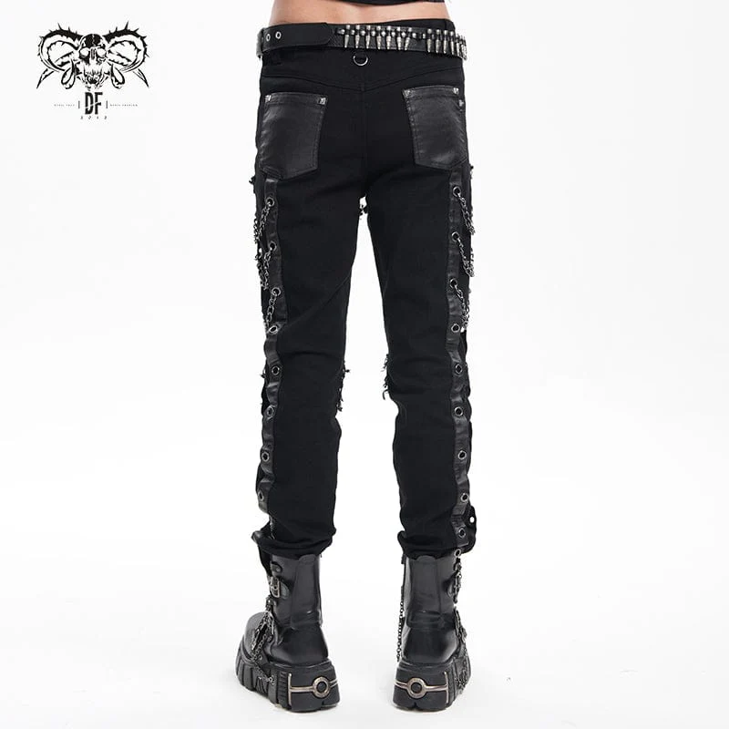 Men's Gothic Eyelets Chains Studs Trousers - Image 4