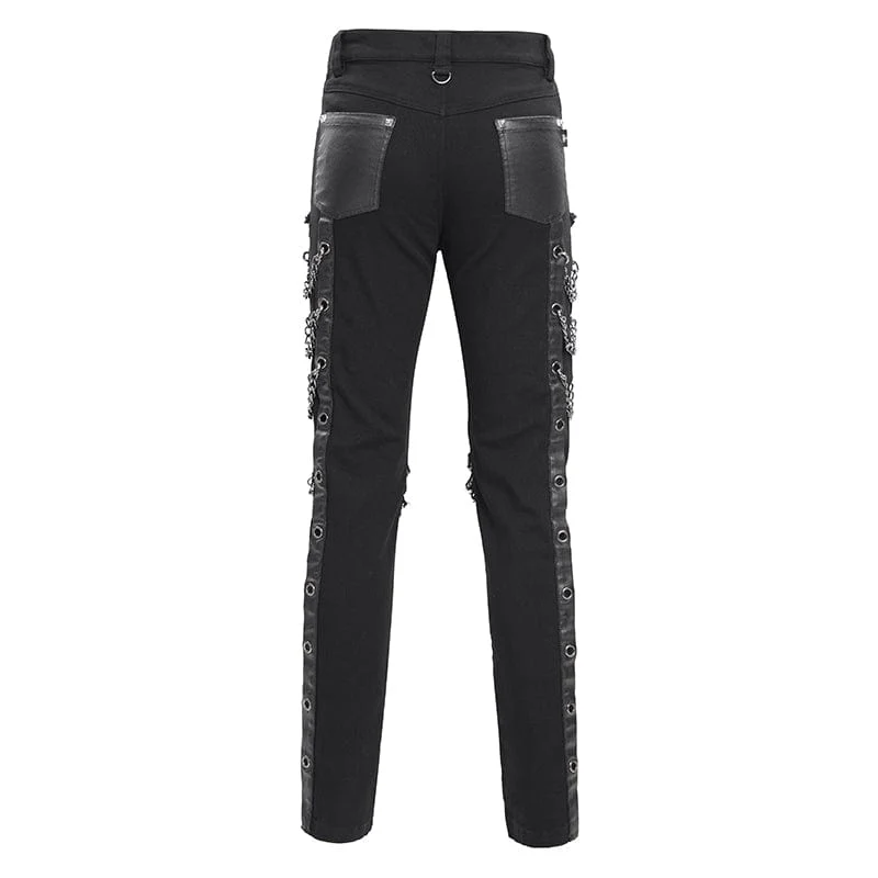 Men's Gothic Eyelets Chains Studs Trousers - Image 9