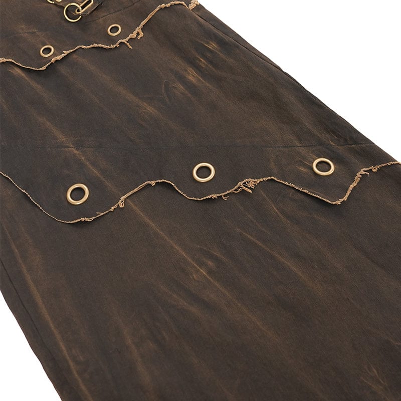 Men's Gothic Eyelets Rings Pocket Trousers Coffee - Image 12