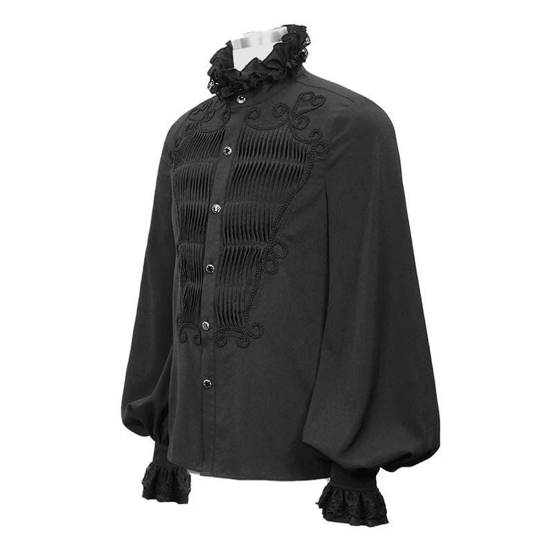 Men's Gothic Falbala Collar Ruffles Puff Sleeves Shirts - Image 5