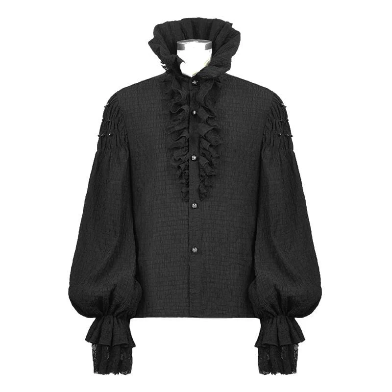 Men's Gothic Falbala Collar Ruffles Puff Sleeves Shirts With Rivets - Image 8