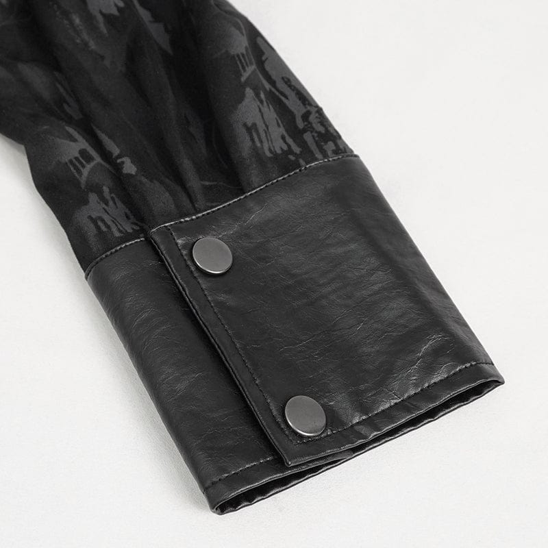 Men's Gothic Faux Leather Splice Chain Shirt - Image 11