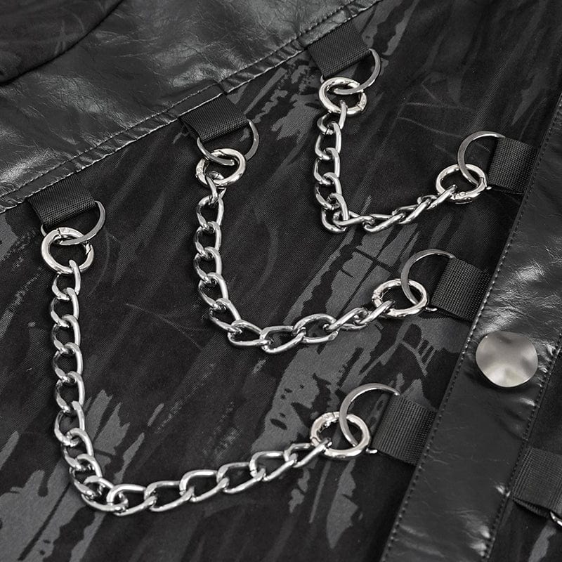 Men's Gothic Faux Leather Splice Chain Shirt - Image 12