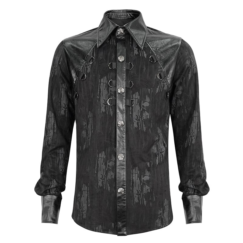 Men's Gothic Faux Leather Splice Chain Shirt - Image 6