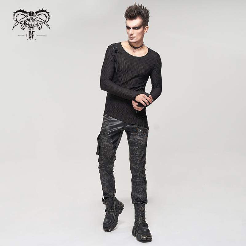 Men's Gothic Faux Leather Splice Multi-pocket Pants - Image 4