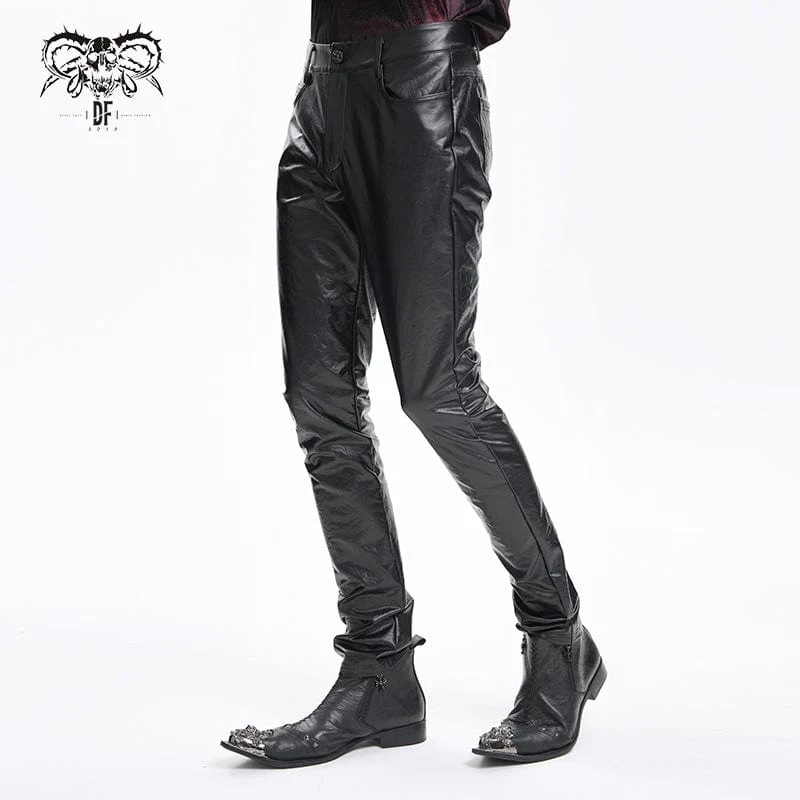 Men's Gothic Faux Leathet Button Trousers - Image 3