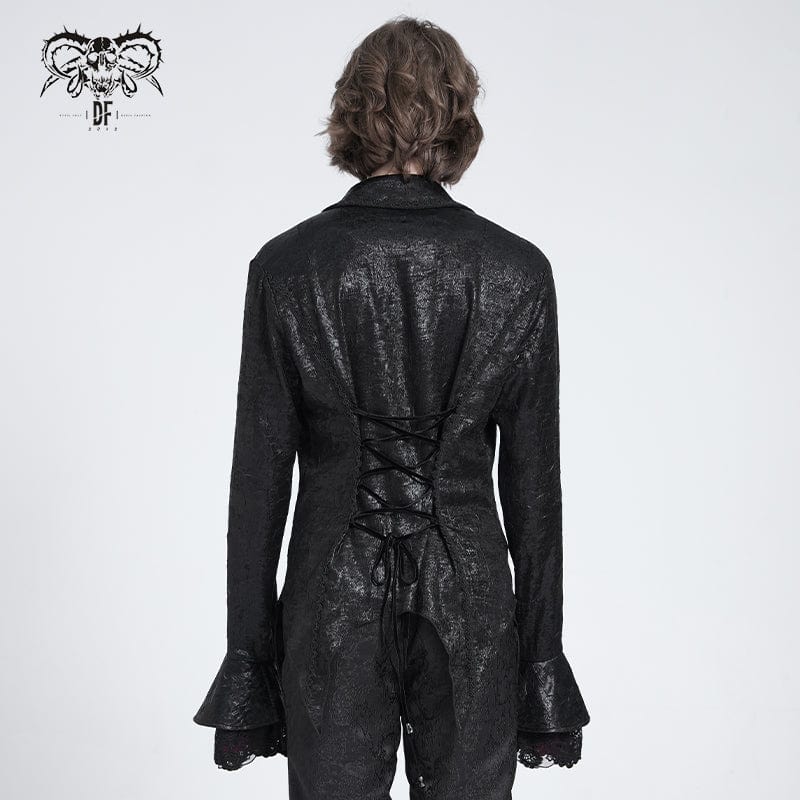 Men's Gothic Flared Sleeved Lace-up Swallow-tailed Shirt - Image 4