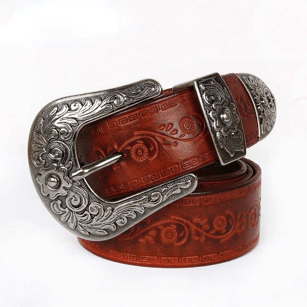Men's Gothic Floral Carving Cowhide Belts - Image 2