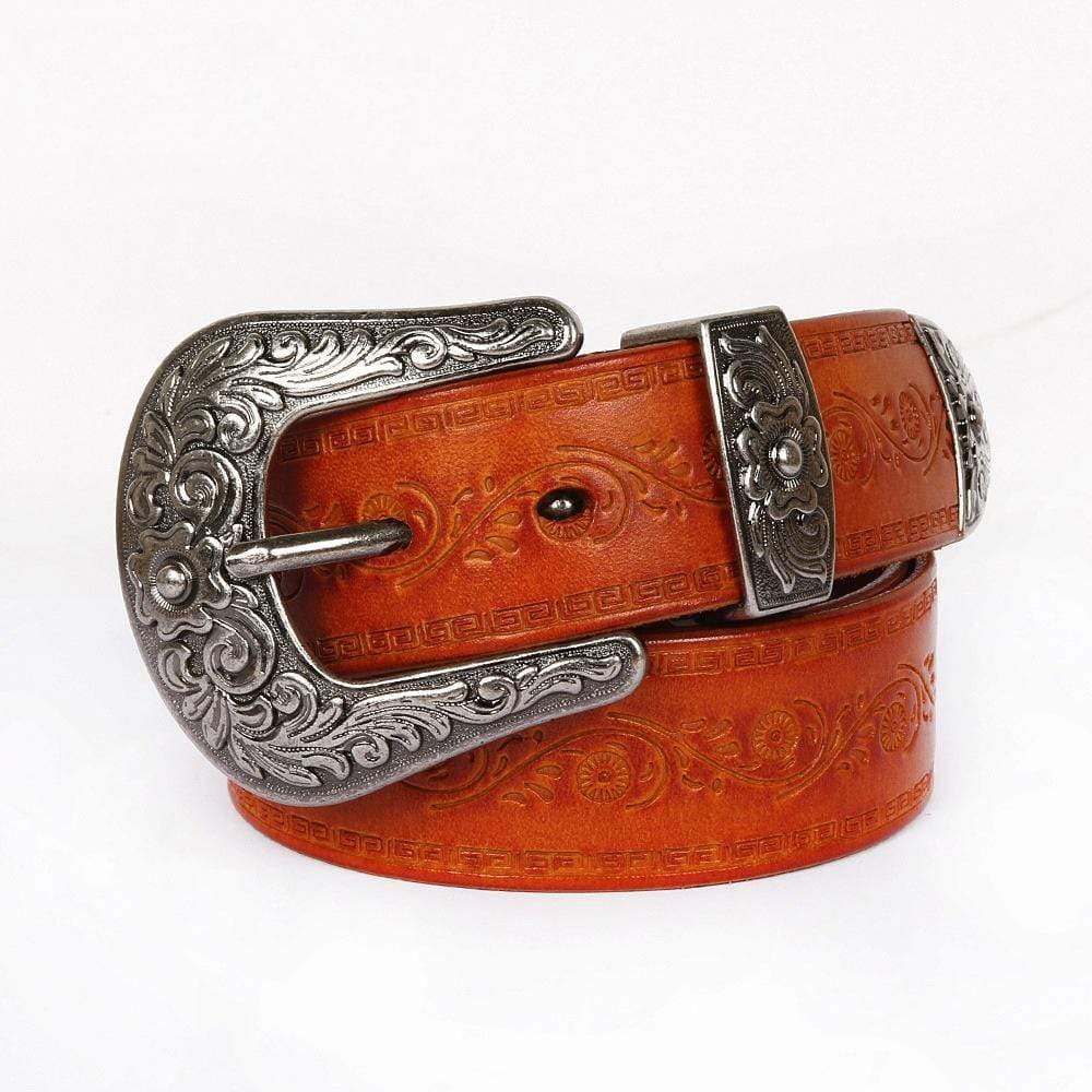 Men's Gothic Floral Carving Cowhide Long Belts - Image 3